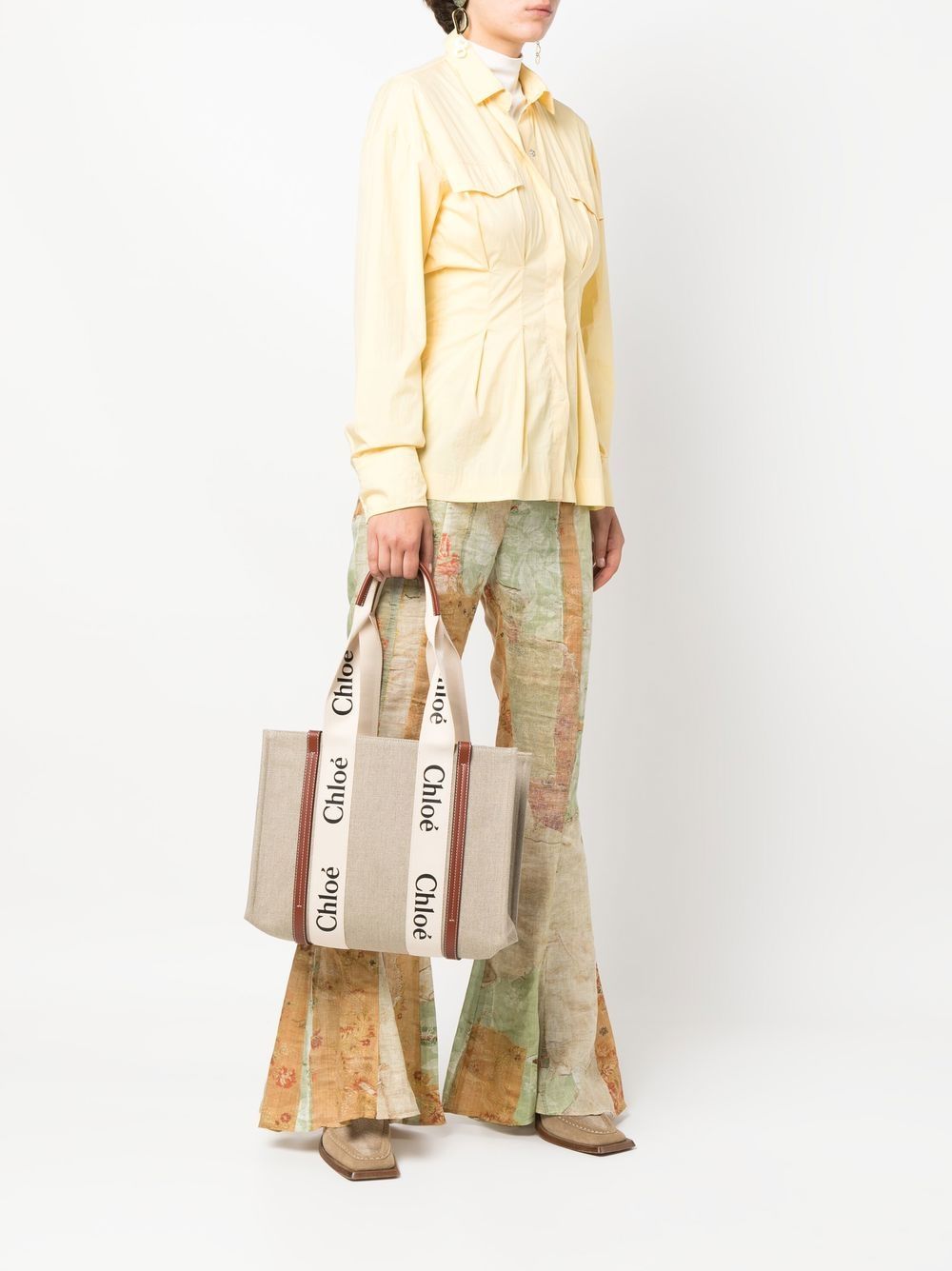 Chloé Women Woody Medium Linen Tote