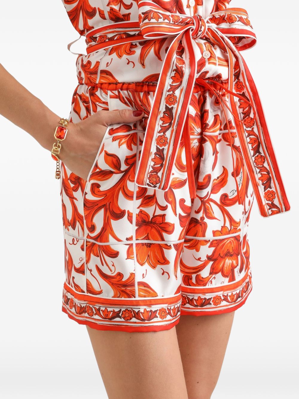 Dolce & Gabbana Women Maiolica Print Silk Shorts