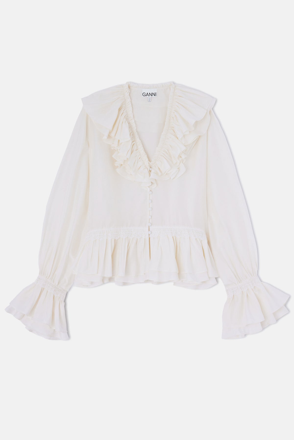Ganni Women Habutai Blouse With Lace