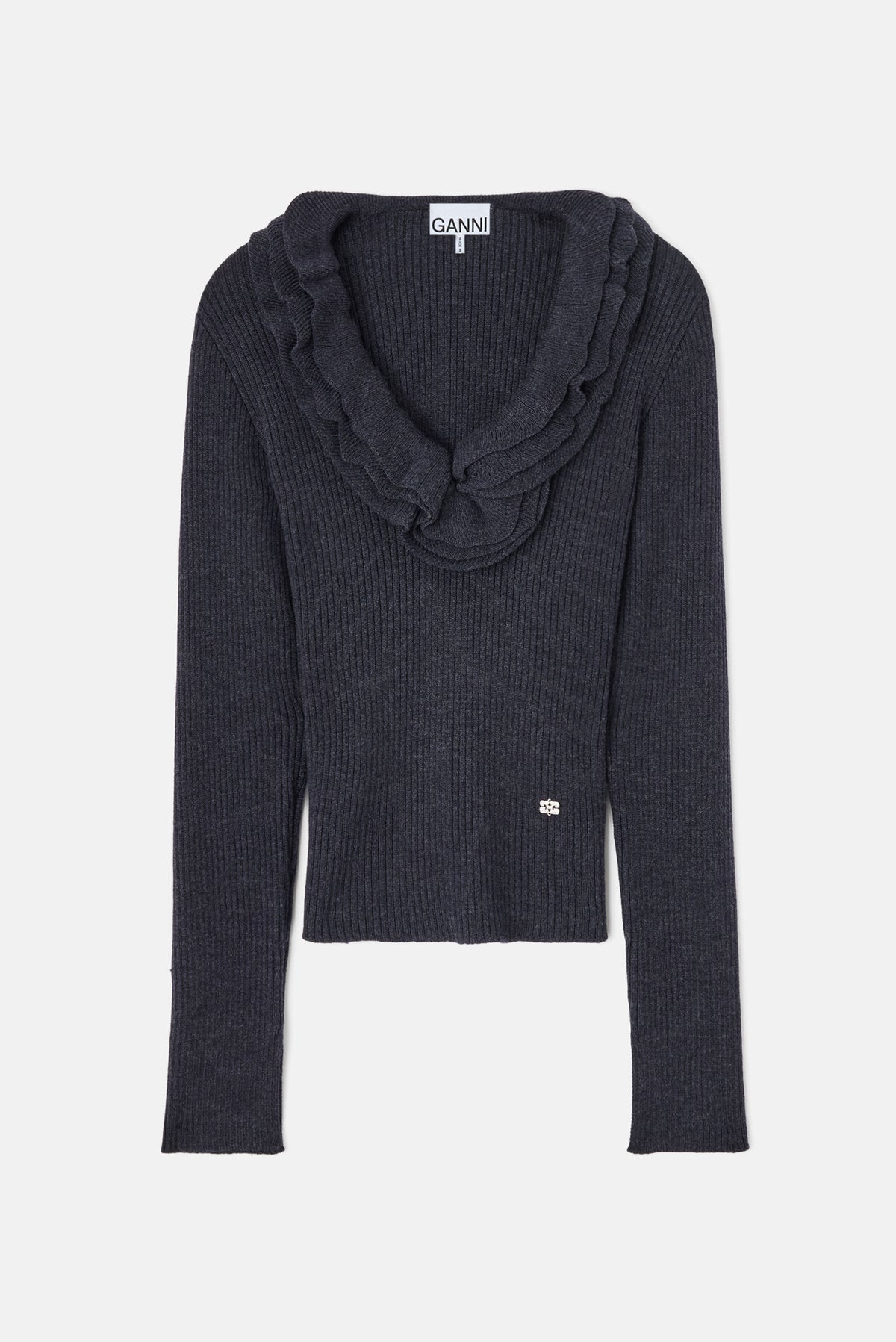 Ganni Women Ribbed Merino Frill Top