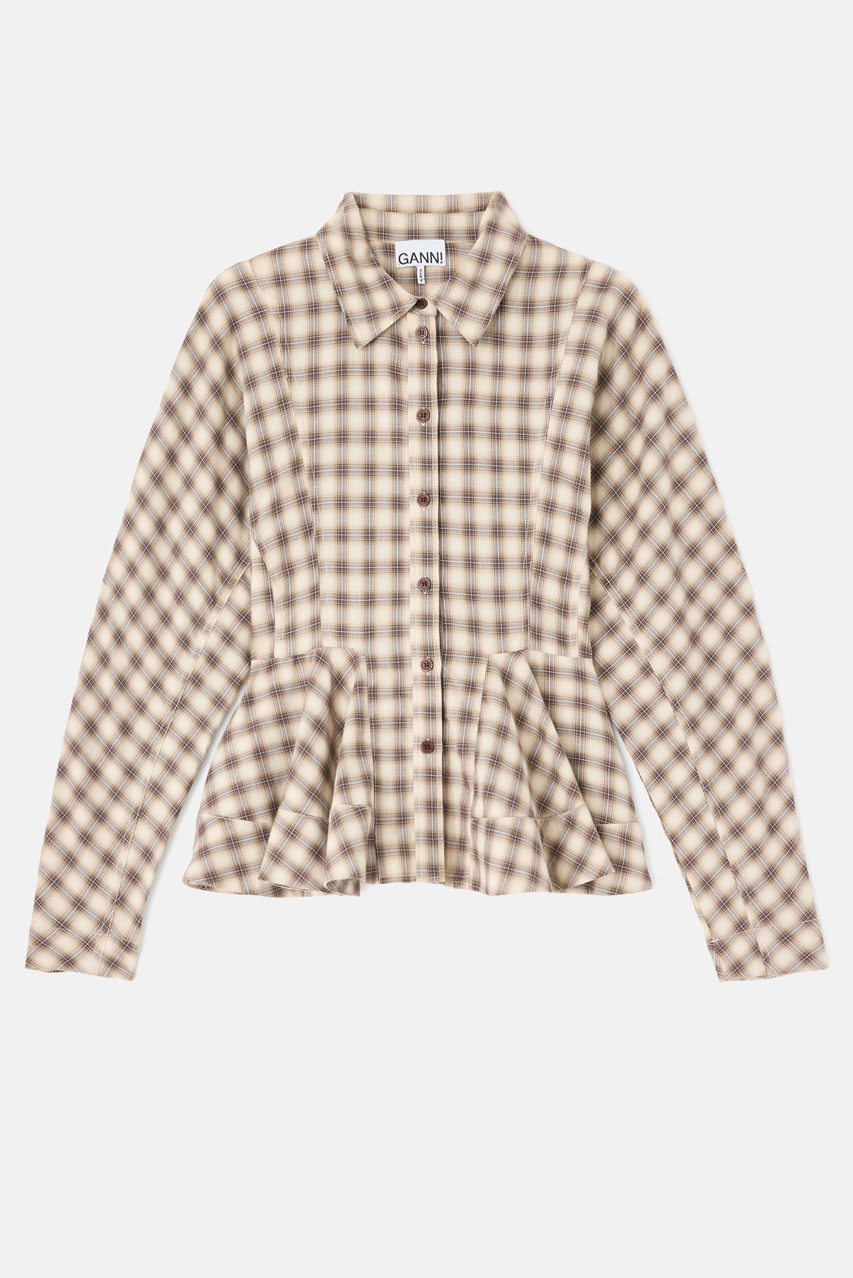 Ganni Women Light Check Flannel Peplum Shirt