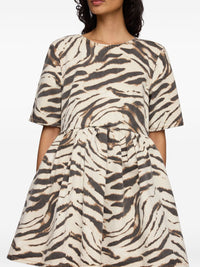 Ganni Women Zebra Print Cotton Mini Dress