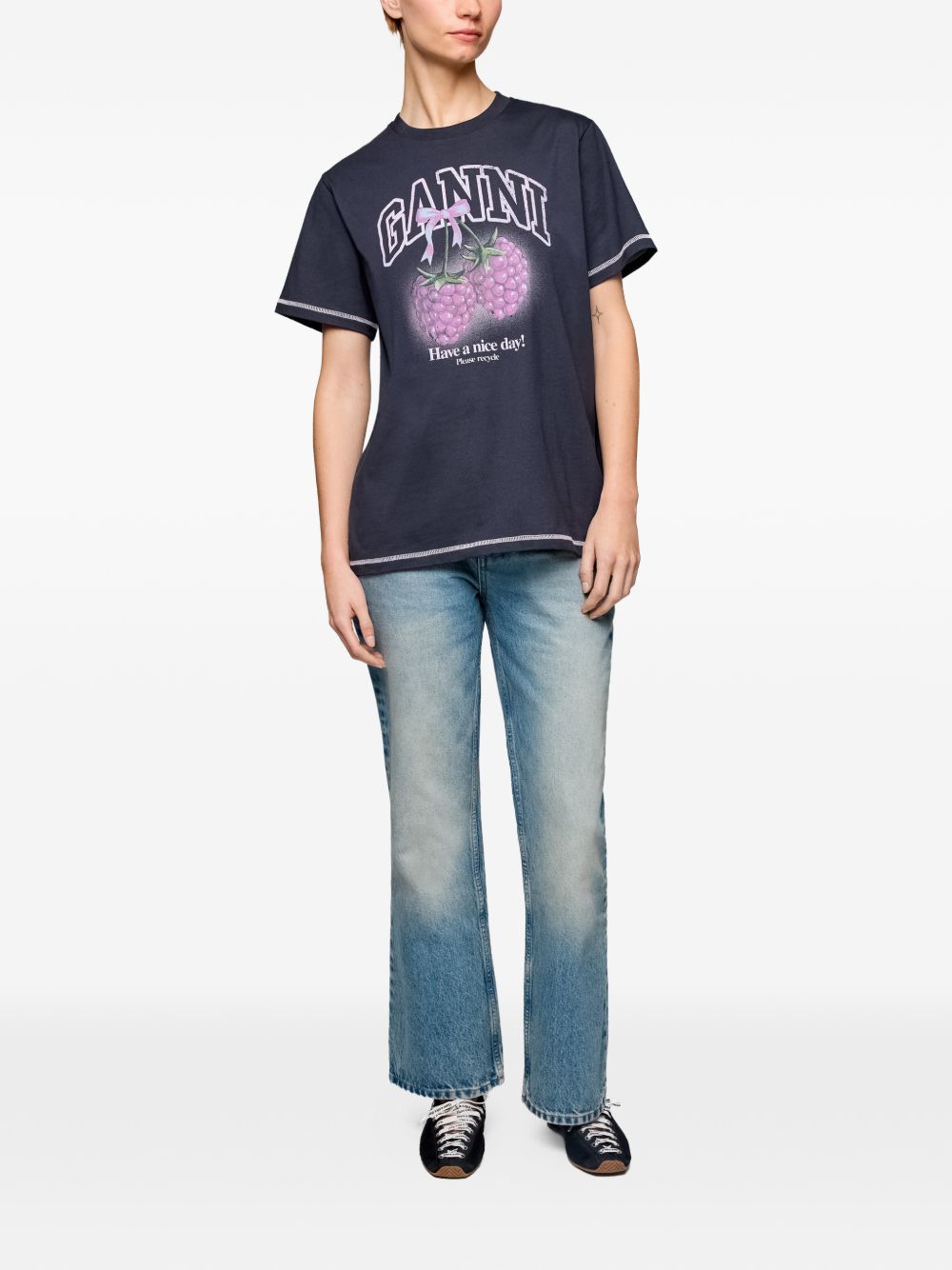 GANNI Ganni Women Raspberry Cotton T-Shirt