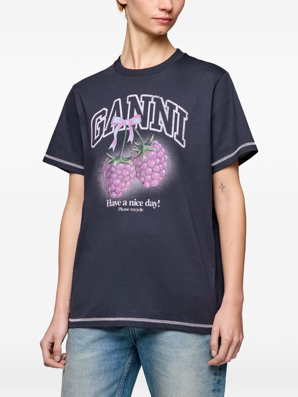 GANNI Ganni Women Raspberry Cotton T-Shirt