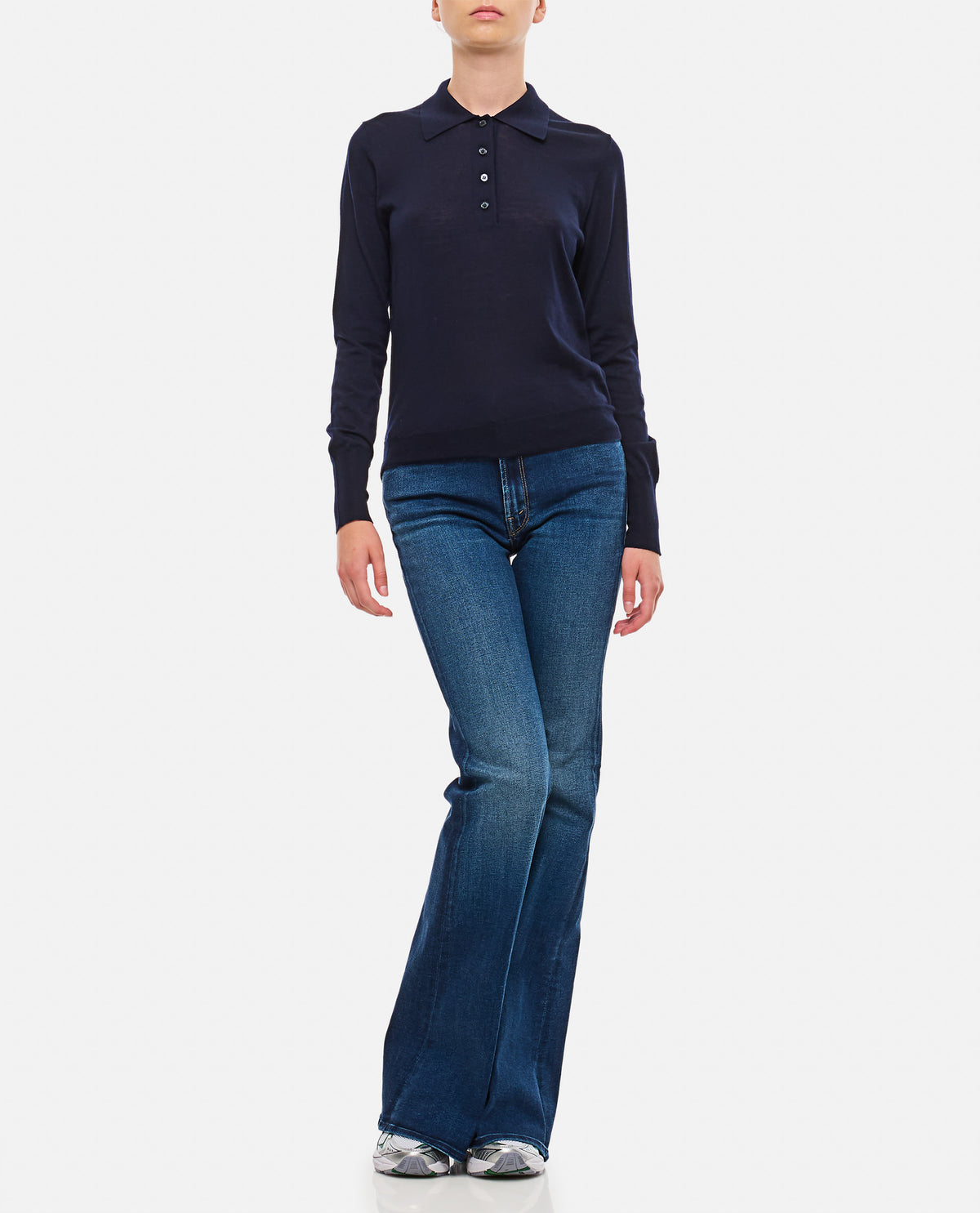 Golden Goose Women Long-Sleeved Virgin Wool Polo Sweater