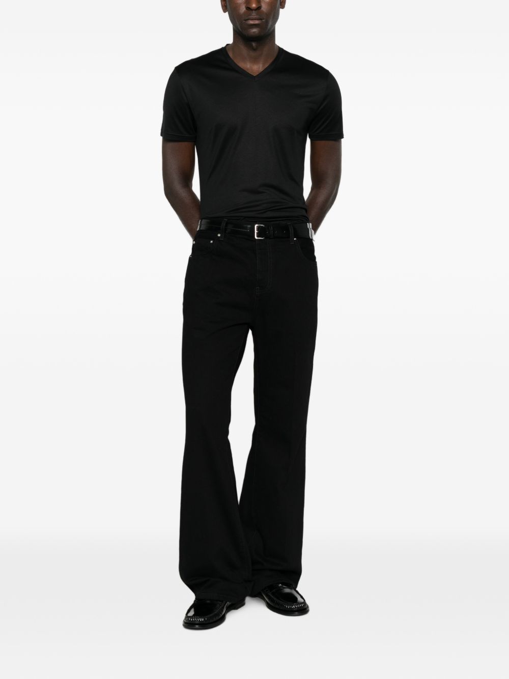 Gucci Men Silk V-Necked T-Shirt