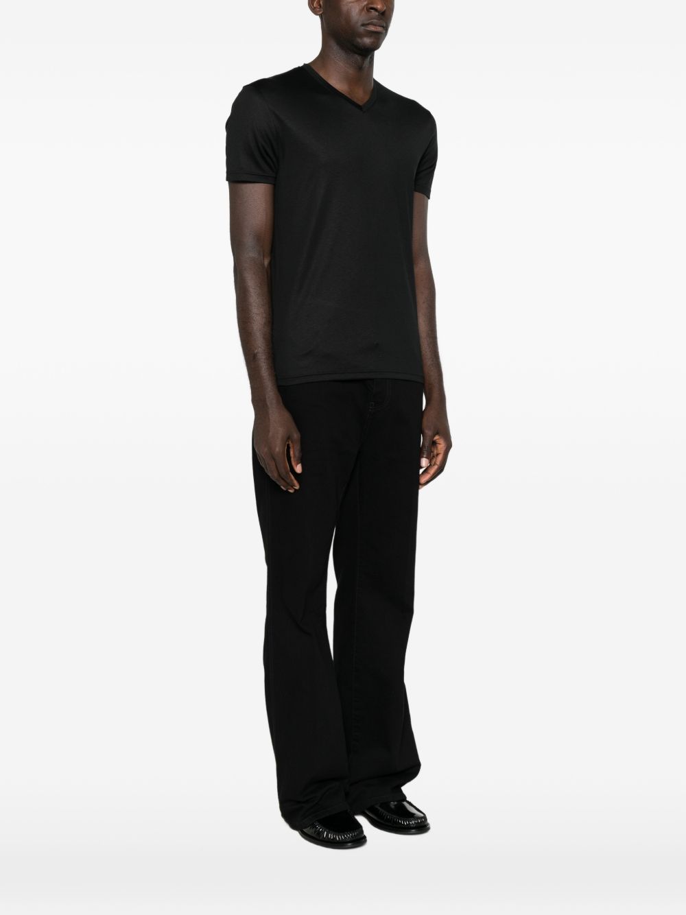 Gucci Men Silk V-Necked T-Shirt