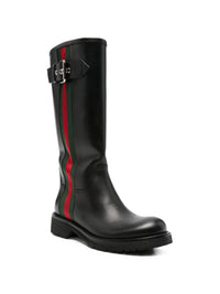 Gucci Women Web Detail Leather Boots