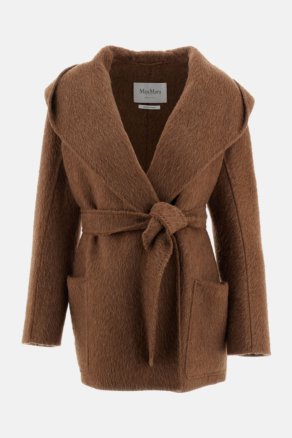 Max Mara Women Short Hooded Camel And Mohair Coat