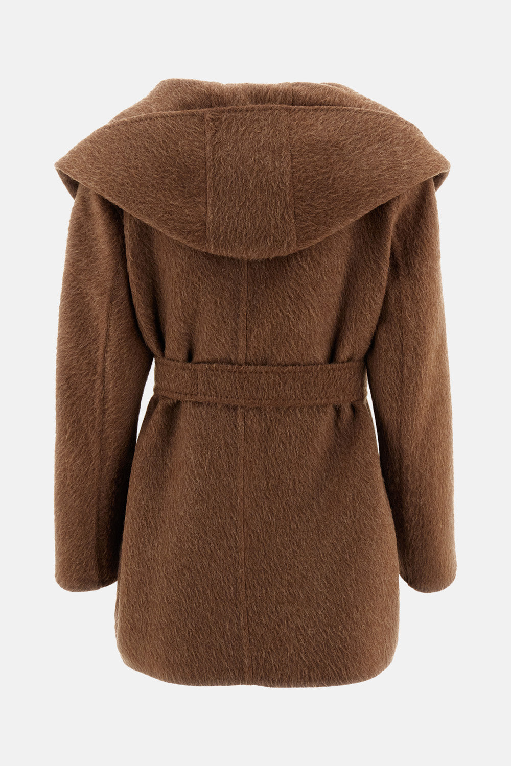 Max Mara Women Short Hooded Camel And Mohair Coat