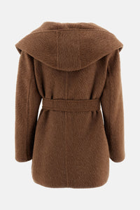 Max Mara Women Short Hooded Camel And Mohair Coat