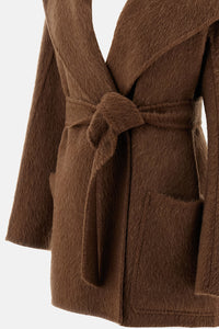 Max Mara Women Short Hooded Camel And Mohair Coat