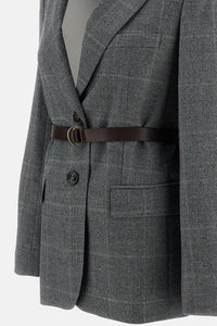 Max Mara Studio Women Single-Breasted Wool Flannel Blazer With Belt
