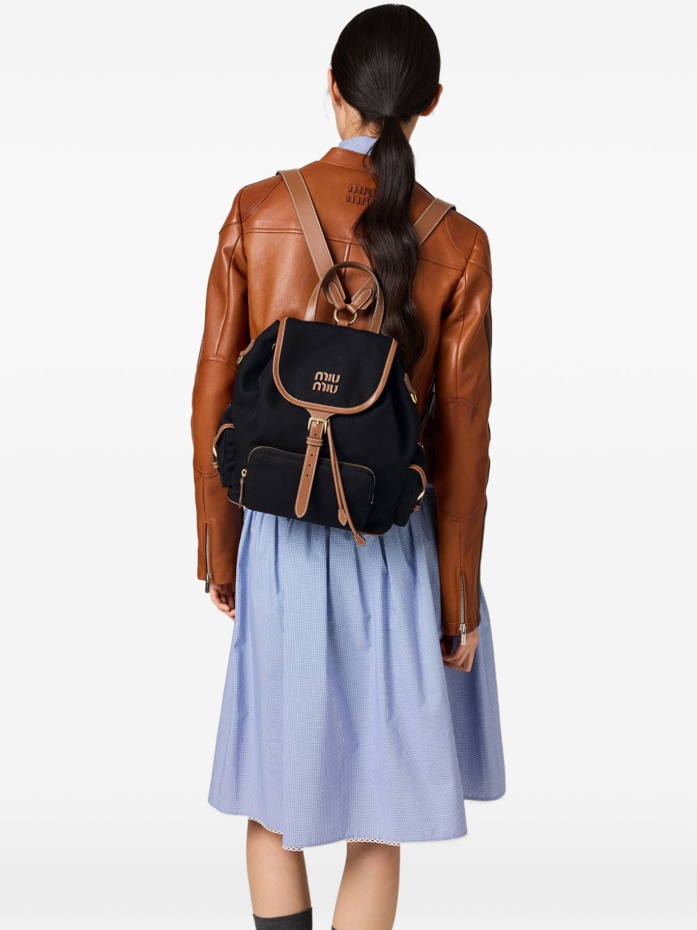 Miu Miu Women Canvas And Leather Large Backpack