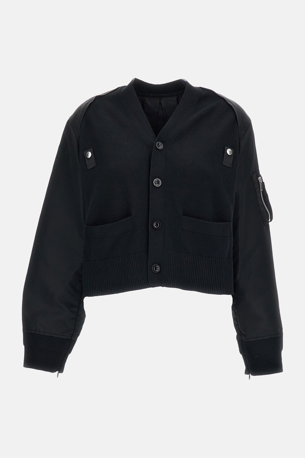 Sacai Sacai Women Nylon Twill X Cotton Knit Cardigan