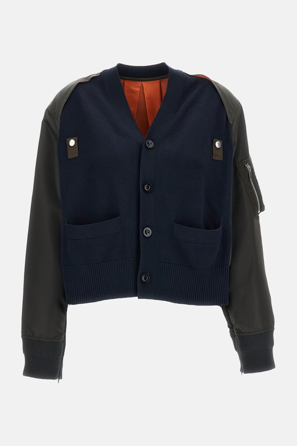 Sacai Sacai Women Nylon Twill X Cotton Knit Cardigan