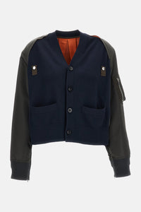 Sacai Sacai Women Nylon Twill X Cotton Knit Cardigan