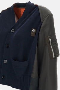 Sacai Sacai Women Nylon Twill X Cotton Knit Cardigan