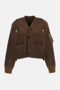Sacai Sacai Women Nylon Twill X Cotton Knit Cardigan