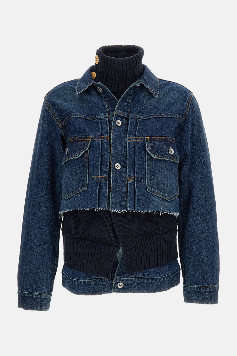 Sacai Sacai Women Denim X Wool Knit Jacket