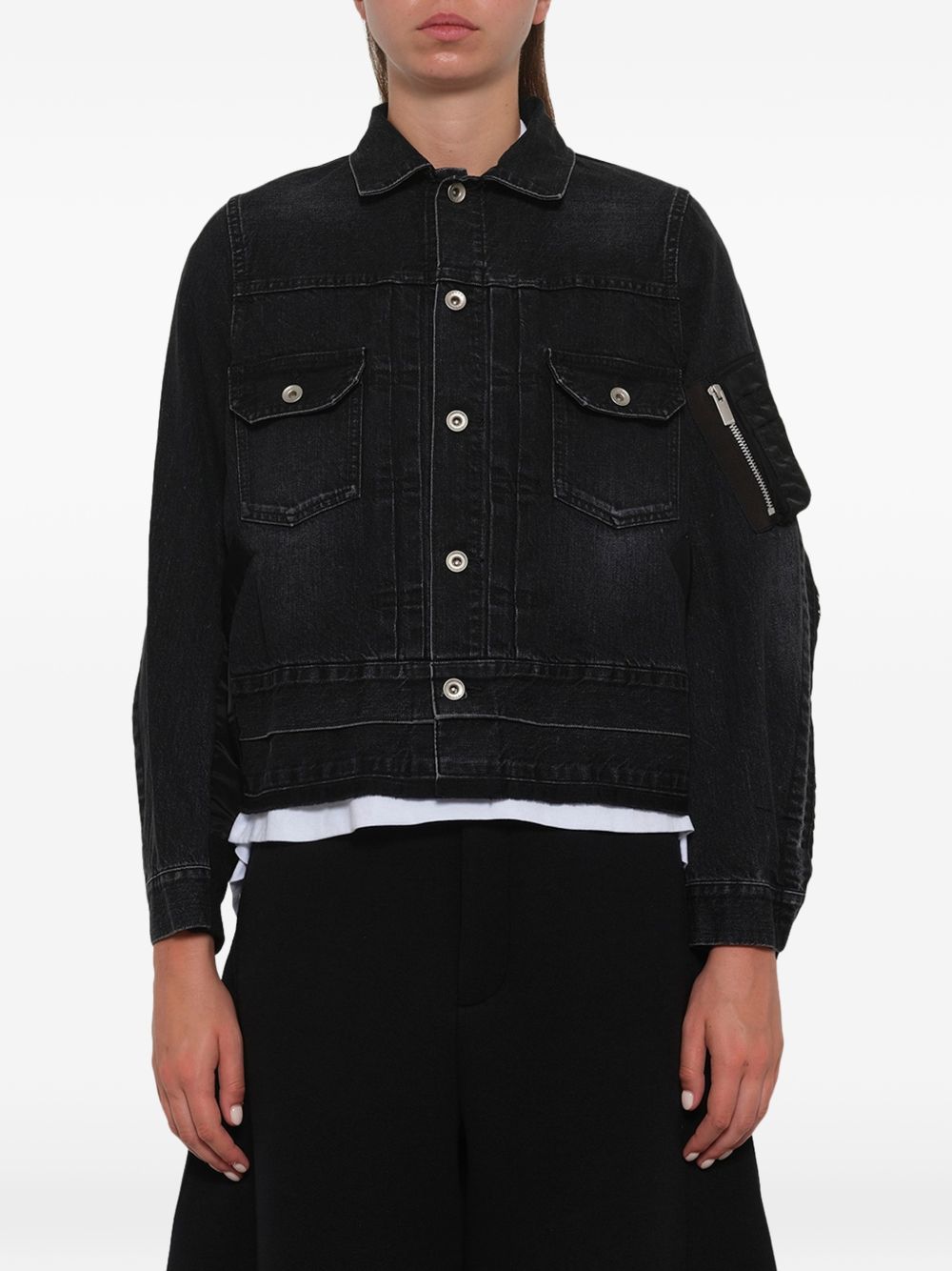 Sacai Women Denim And Nylon Blouson Jacket