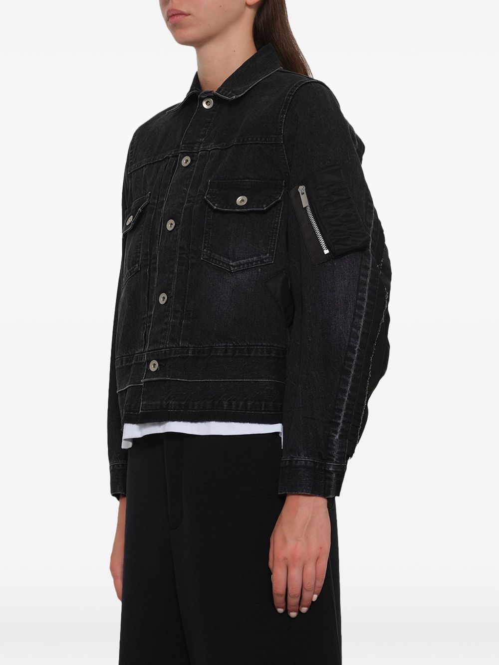 Sacai Women Denim And Nylon Blouson Jacket