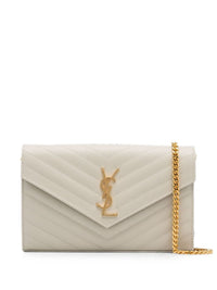 Saint Laurent Women Cassandre Leather Wallet On Chain