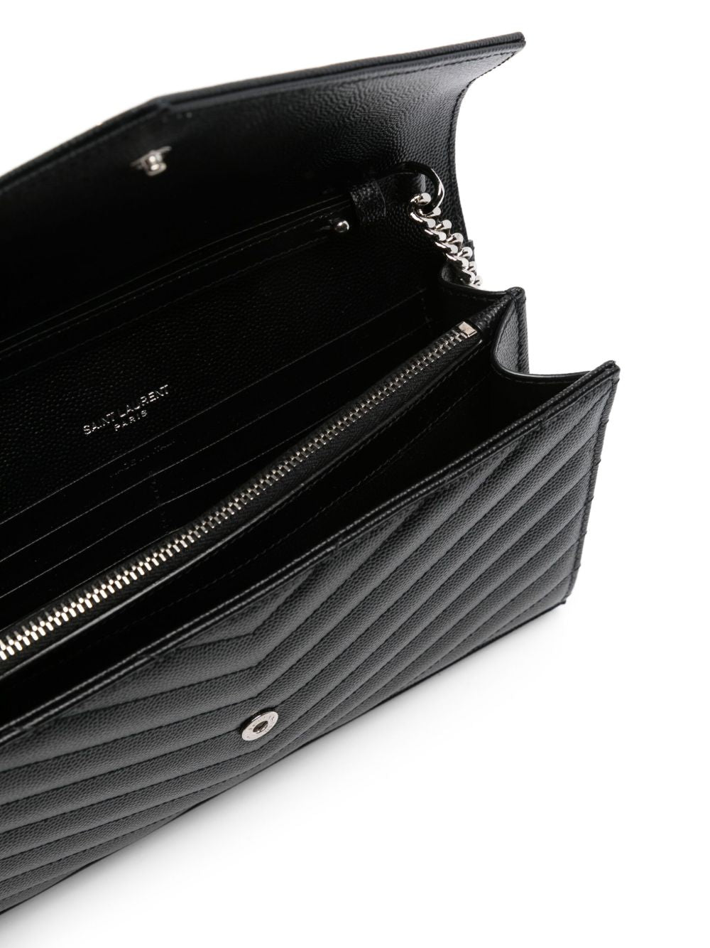 Saint Laurent Women Cassandre Leather Wallet On Chain