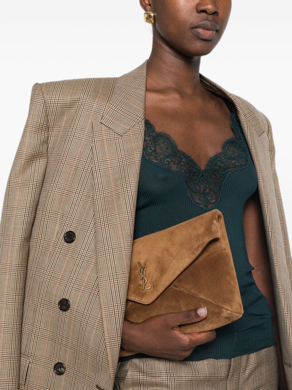 SAINT LAURENT Saint Laurent Women Envelope Cassandre Large Suede Leather Clutch