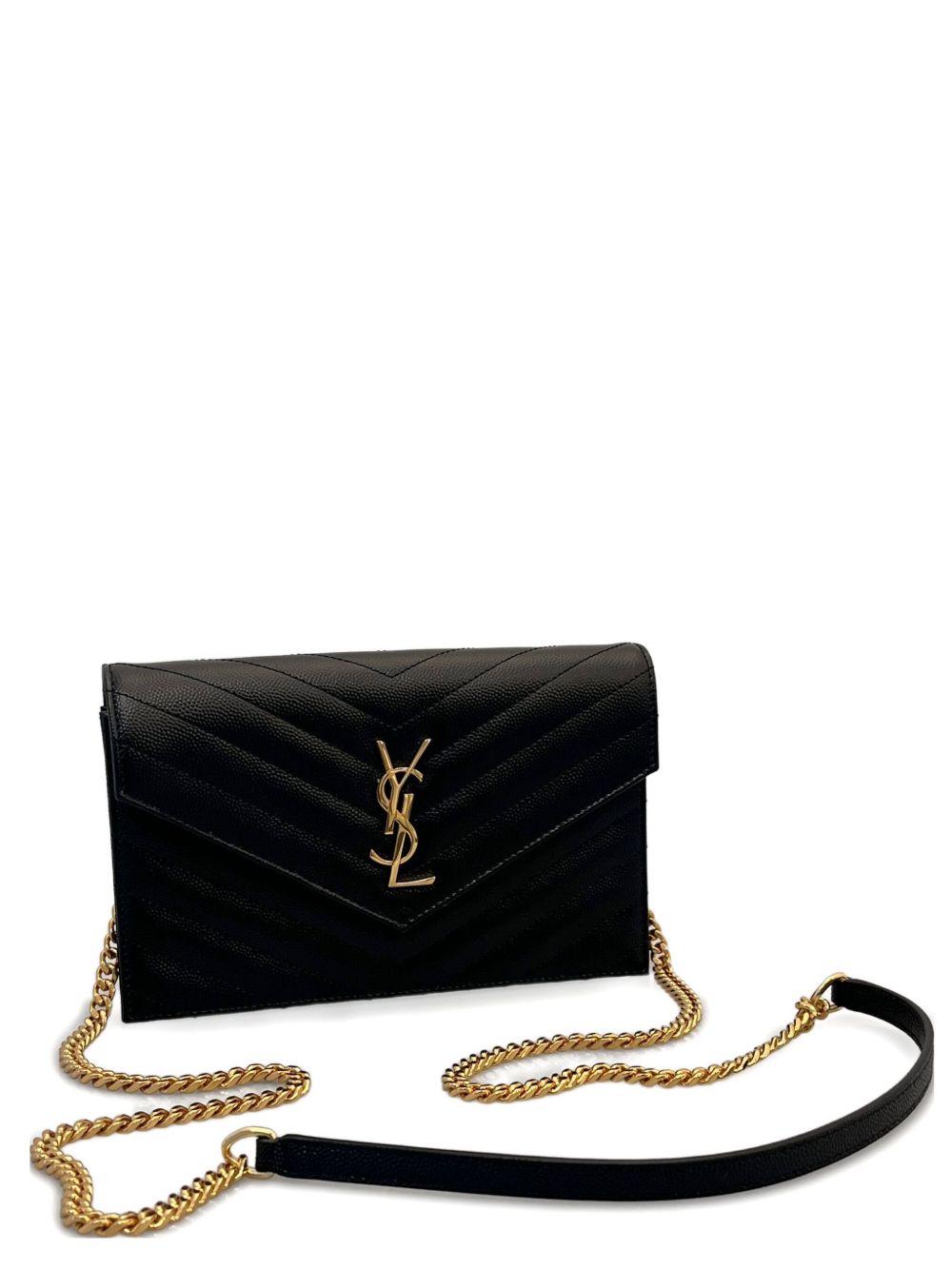 Saint Laurent Women Envelope Cassandre Leather Wallet On Chain