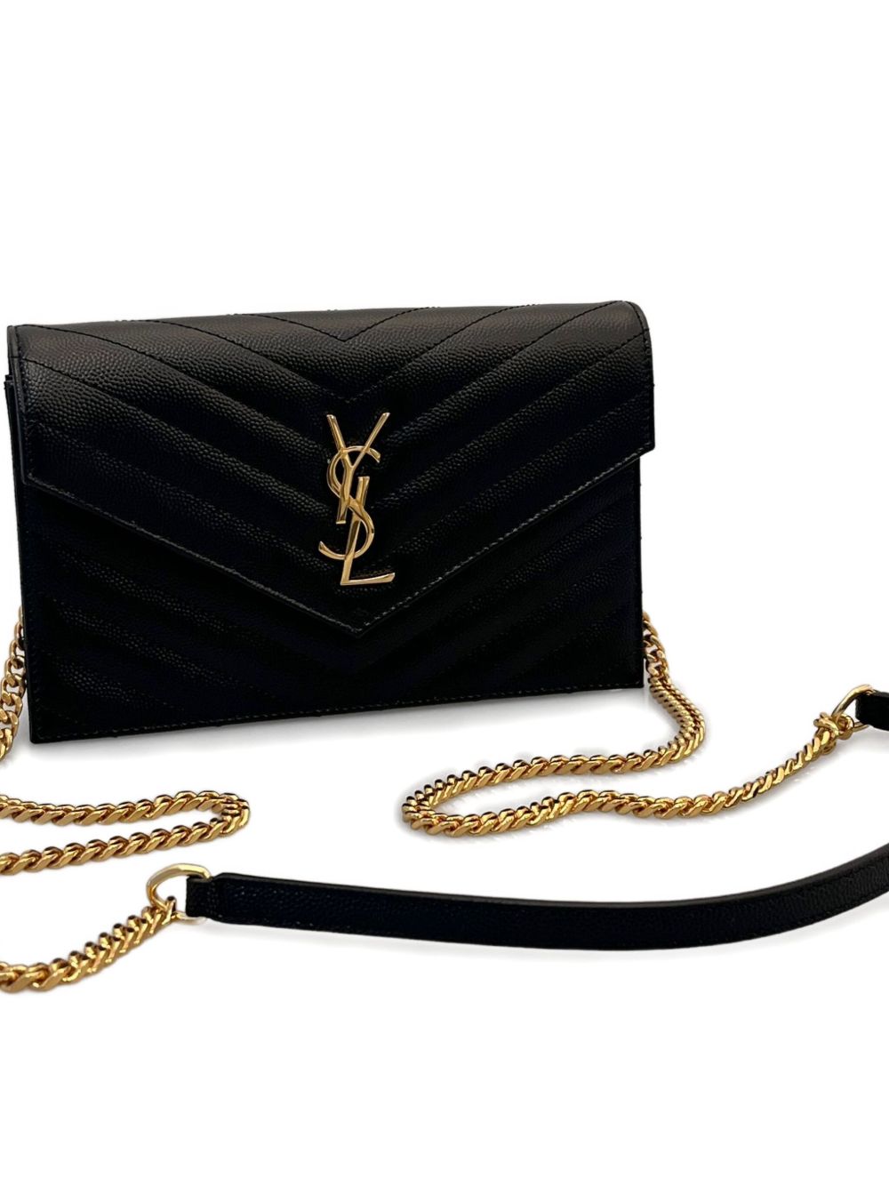 Saint Laurent Women Envelope Cassandre Leather Wallet On Chain