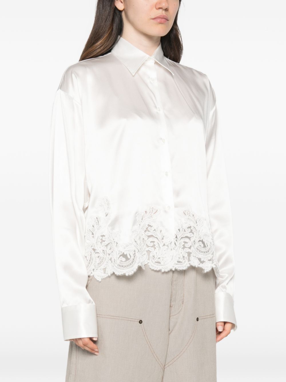 Ermanno Scervino Women Lace Trim Silk Shirt