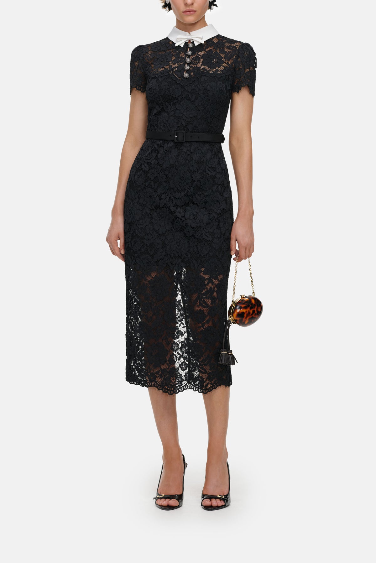 Self-Portrait Self-Portrait Women Black Lace Contrast Collar Midi Dress