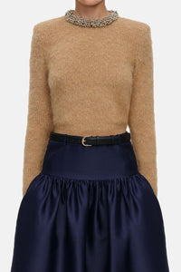 Self-Portrait Women Brown Beaded Trim Knit Jumper