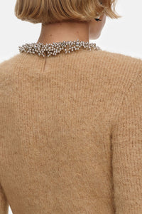 Self-Portrait Women Brown Beaded Trim Knit Jumper