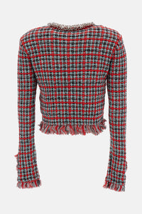 Self-Portrait Women Red Check Frayed Knit Jacket