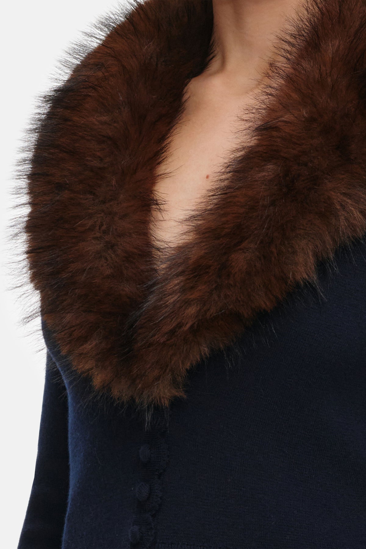 Self-Portrait Women Navy Faux Fur Knit Cardigan
