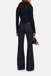Self-Portrait Women Navy Faux Fur Knit Cardigan