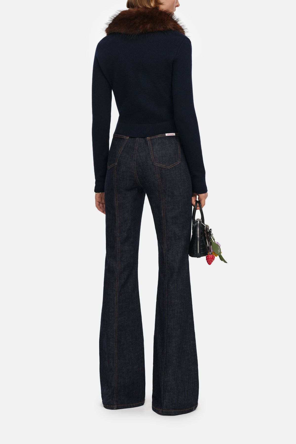Self-Portrait Women Navy Faux Fur Knit Cardigan