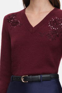 Self-Portrait Self-Portrait Women Burgundy Flower Wool Jumper