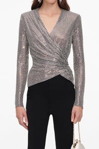 Self-Portrait Self-Portrait Women Rhinestone Mesh Wrap Top