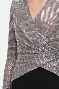 Self-Portrait Self-Portrait Women Rhinestone Mesh Wrap Top