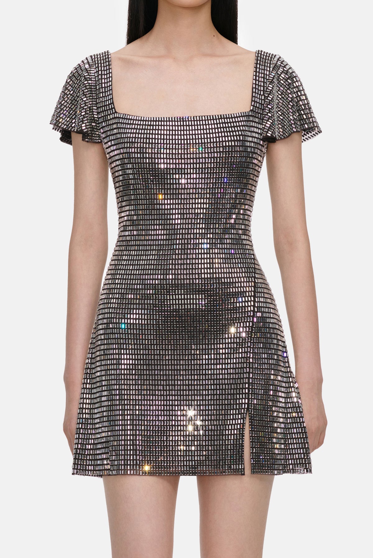 Self-Portrait Self-Portrait Women Grey Rhinestone Mesh Mini Dress