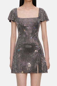Self-Portrait Self-Portrait Women Grey Rhinestone Mesh Mini Dress