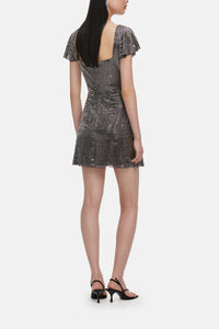 Self-Portrait Self-Portrait Women Grey Rhinestone Mesh Mini Dress