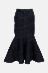 Self-Portrait Self-Portrait Women Indigo Denim Belted Midi Skirt