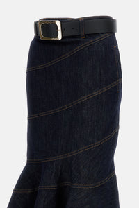 Self-Portrait Self-Portrait Women Indigo Denim Belted Midi Skirt