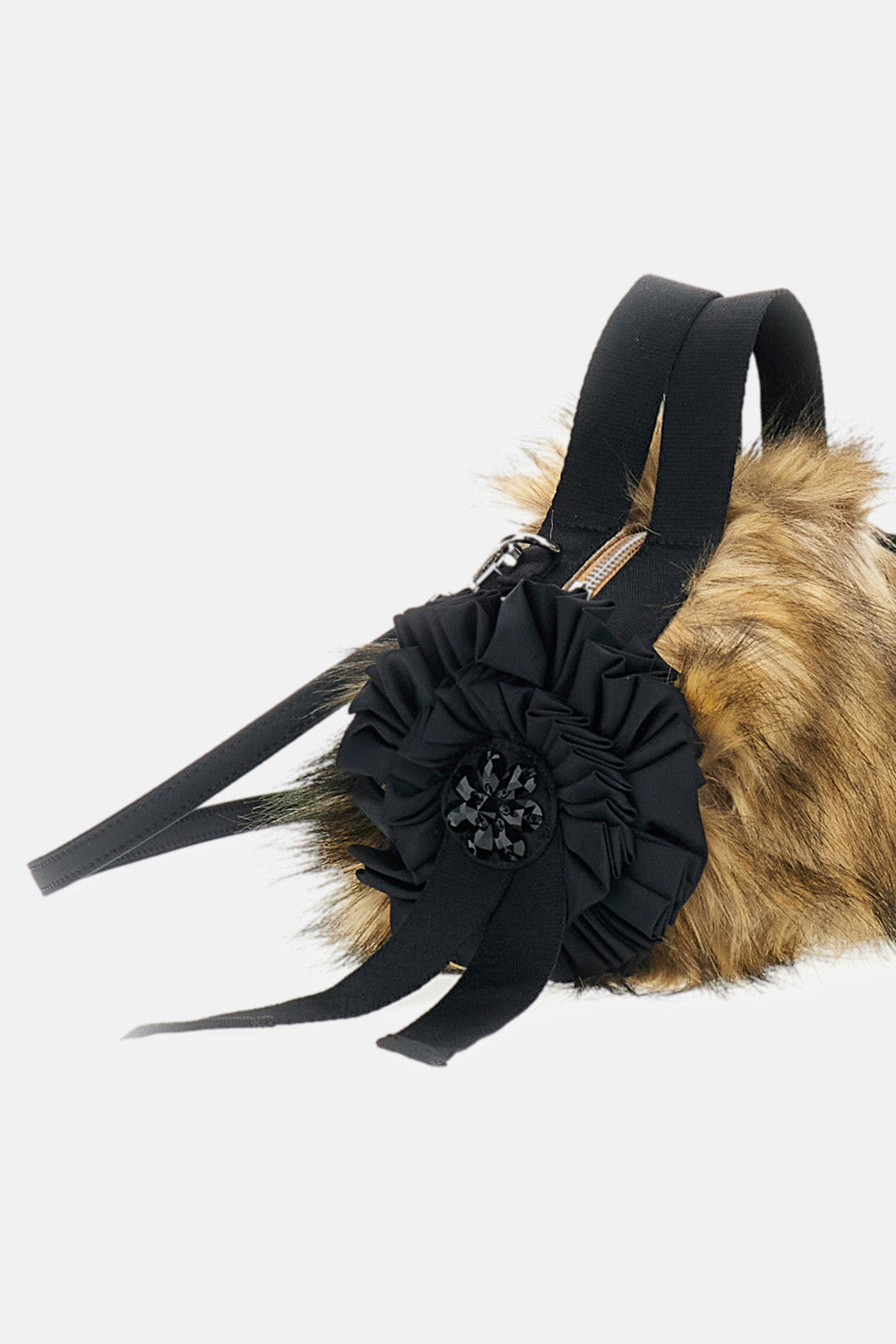 Simone Rocha Women Mini Faux Fur Double Ribbon Rosette Embroidered Bag