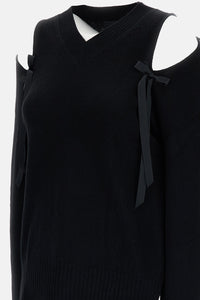 Simone Rocha Simone Rocha Women Relaxed Cashmere Slash V-Neck Jumper W/ Bow