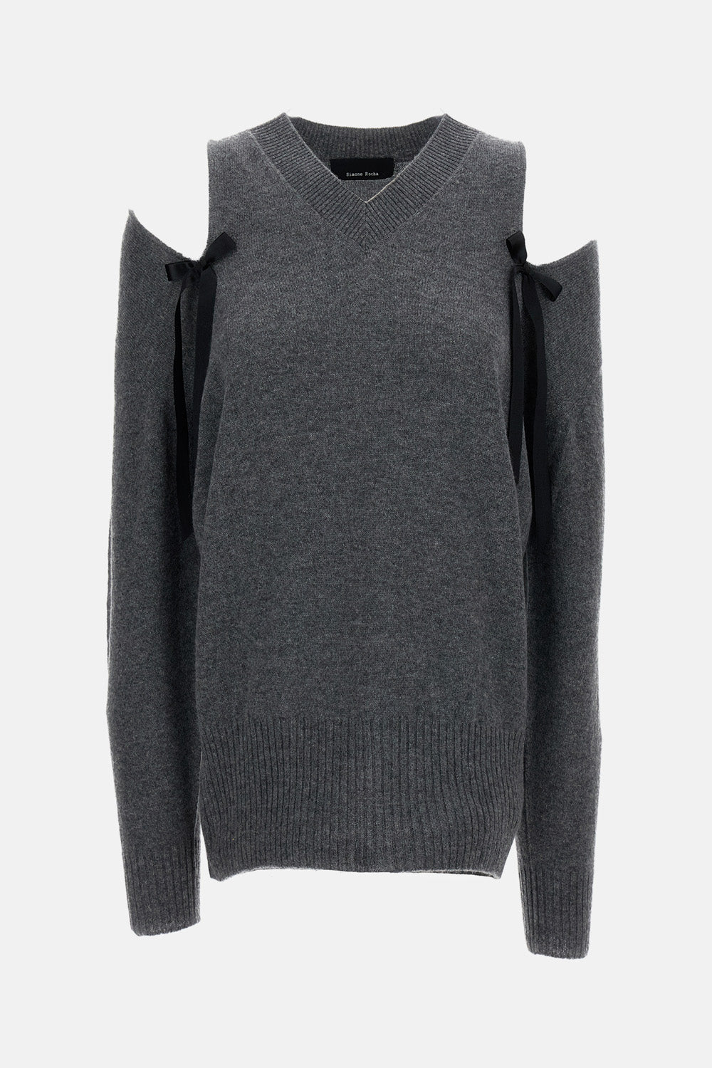 Simone Rocha Simone Rocha Women Relaxed Cashmere Slash V-Neck Jumper W/ Bow